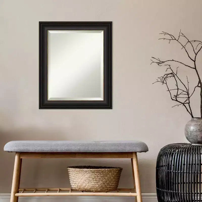 Specchio da parete con cornice, bronzo anticato, finitura anticata