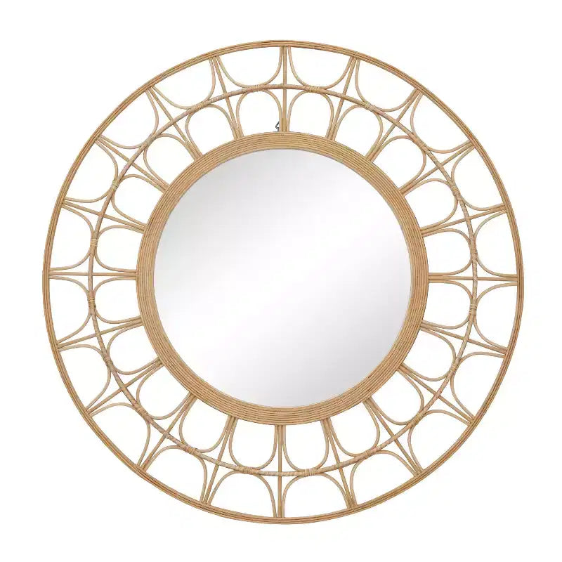 Specchio da parete rotondo Boho Bamboo Starburst, marrone, 89 cm