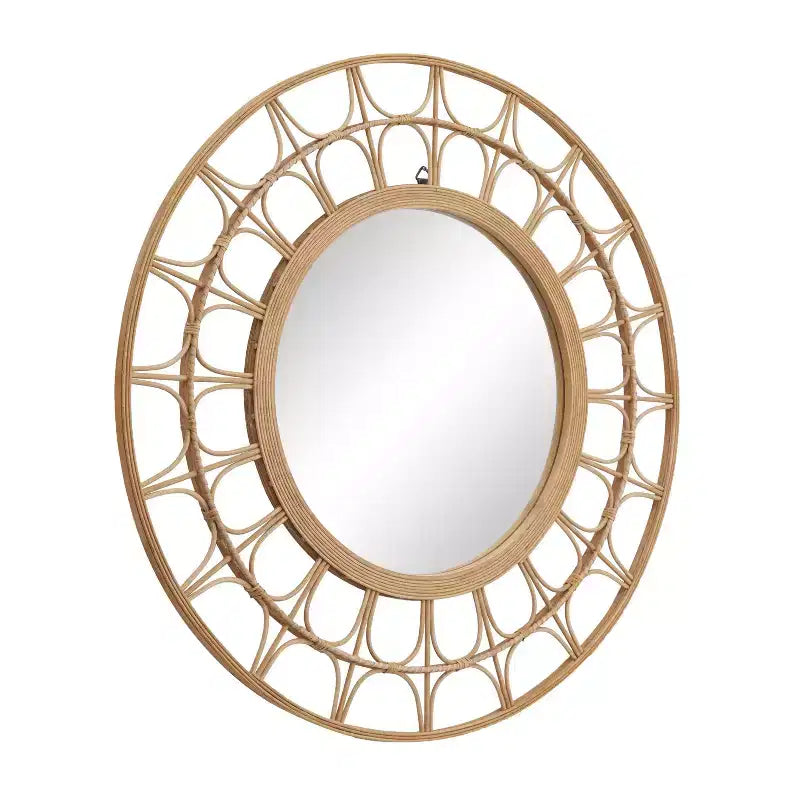 Specchio da parete rotondo Boho Bamboo Starburst, marrone, 89 cm