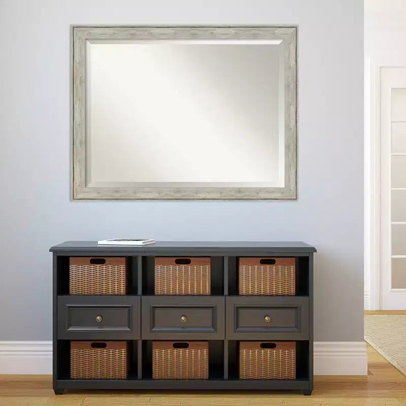 Specchio da parete con cornice metallica screpolata argento, rettangolare moderno bisellato, nessun assemblaggio richiesto