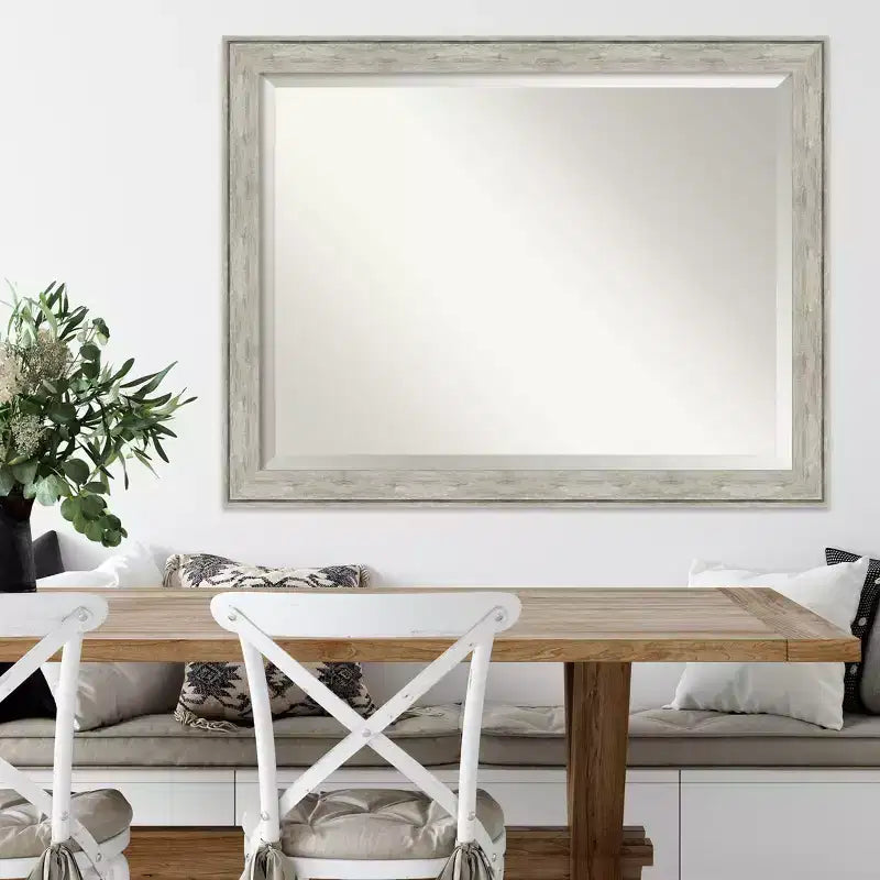 Specchio da parete con cornice metallica screpolata argento, rettangolare moderno bisellato, nessun assemblaggio richiesto