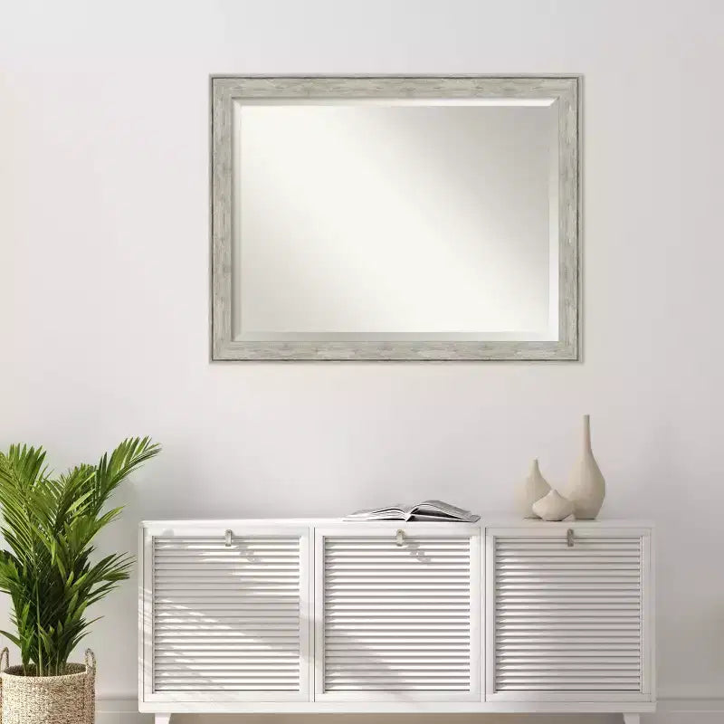 Specchio da parete con cornice metallica screpolata argento, rettangolare moderno bisellato, nessun assemblaggio richiesto