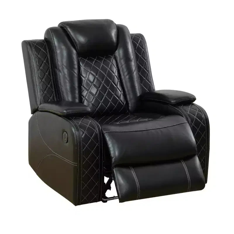 Poltrona Reclinabile Elettrica in Pelle con Ricarica USB, Illuminazione a LED e Schienale Regolabile, Nera
