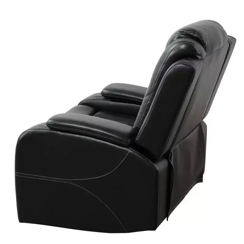 Poltrona Reclinabile Elettrica in Pelle con Ricarica USB, Illuminazione a LED e Schienale Regolabile, Nera