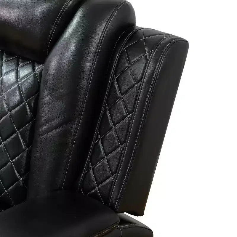 Poltrona Reclinabile Elettrica in Pelle con Ricarica USB, Illuminazione a LED e Schienale Regolabile, Nera