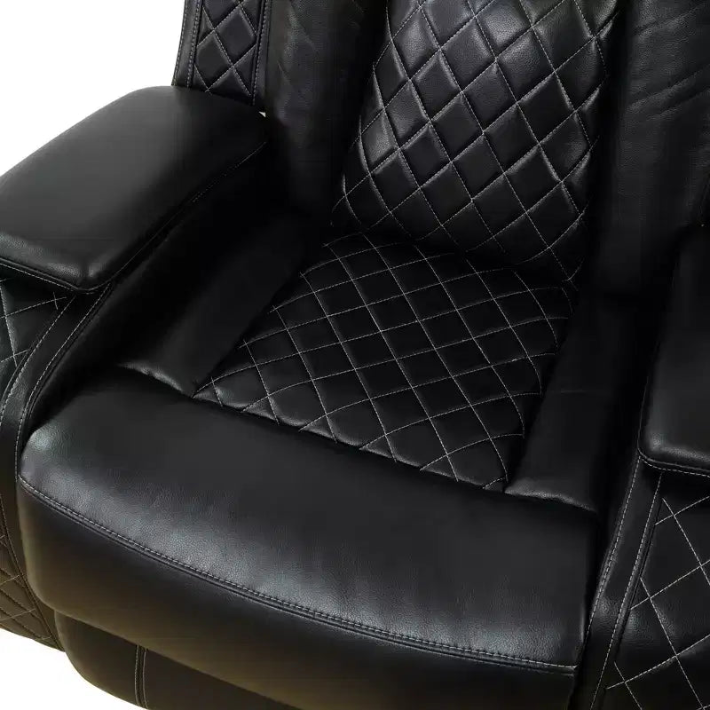 Poltrona Reclinabile Elettrica in Pelle con Ricarica USB, Illuminazione a LED e Schienale Regolabile, Nera