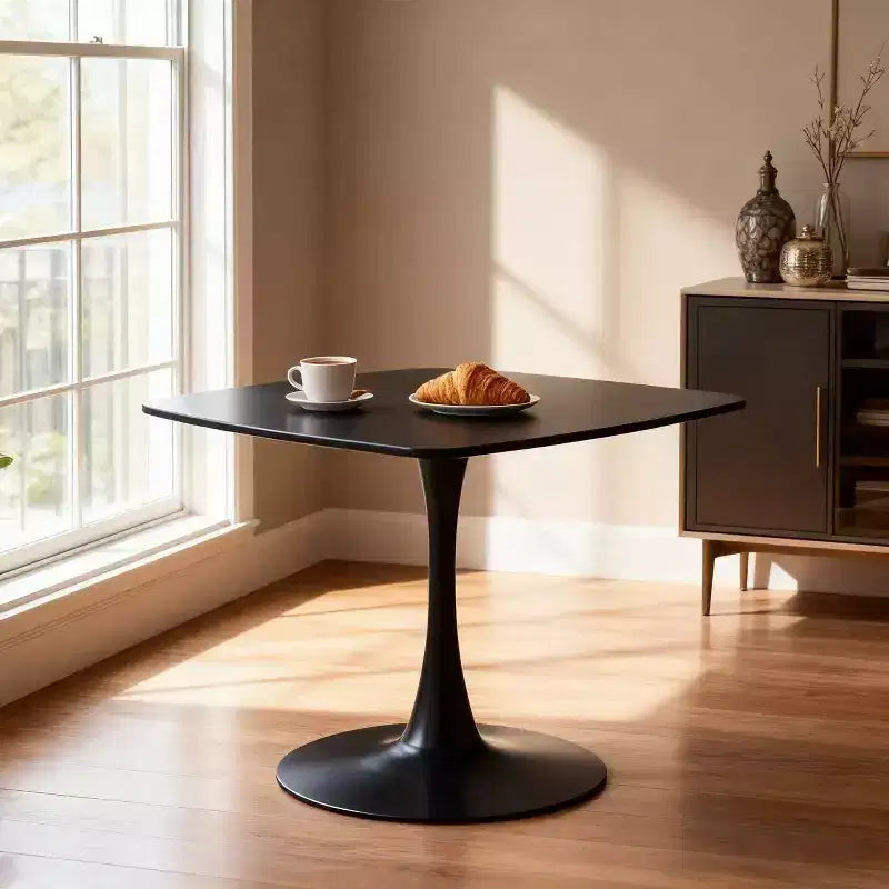 Tavolo da Pranzo Quadrato con Piedistallo, Stile Moderno da Caffetteria per Spazi Compatti