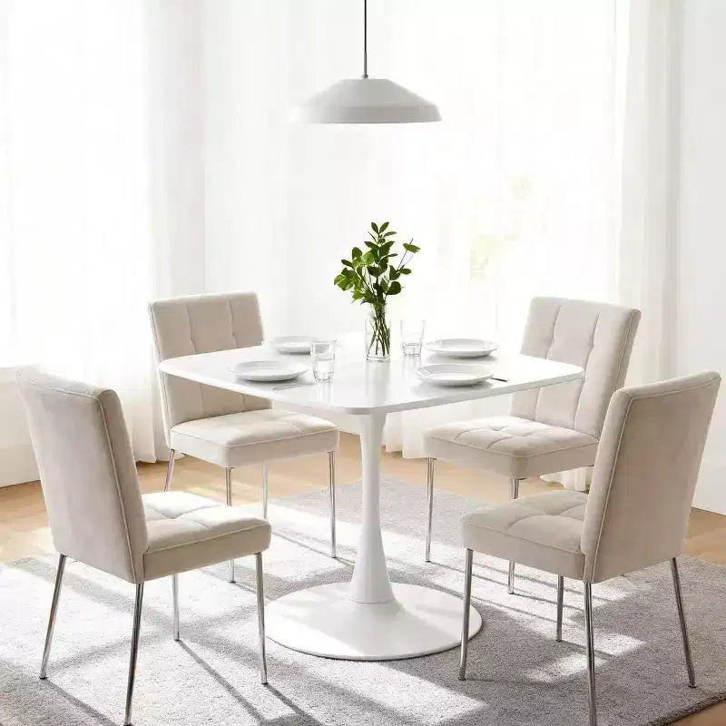 Tavolo da Pranzo Quadrato con Piedistallo, Stile Moderno da Caffetteria per Spazi Compatti