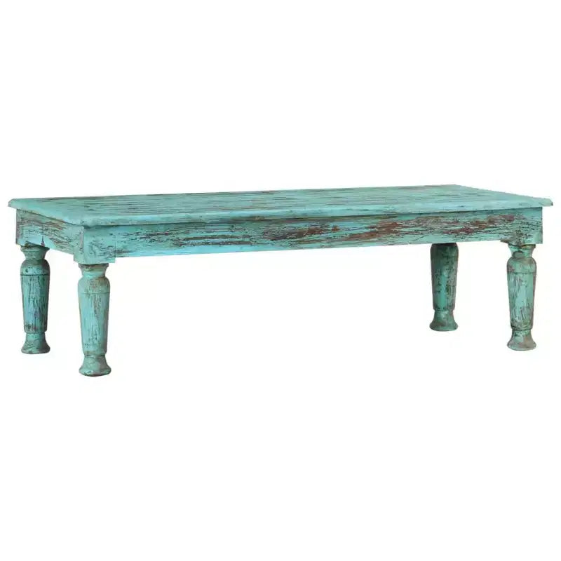 Tavolino da caffè in legno massello di recupero, finitura anticata multicolore, 110 x 50 x 34 cm
