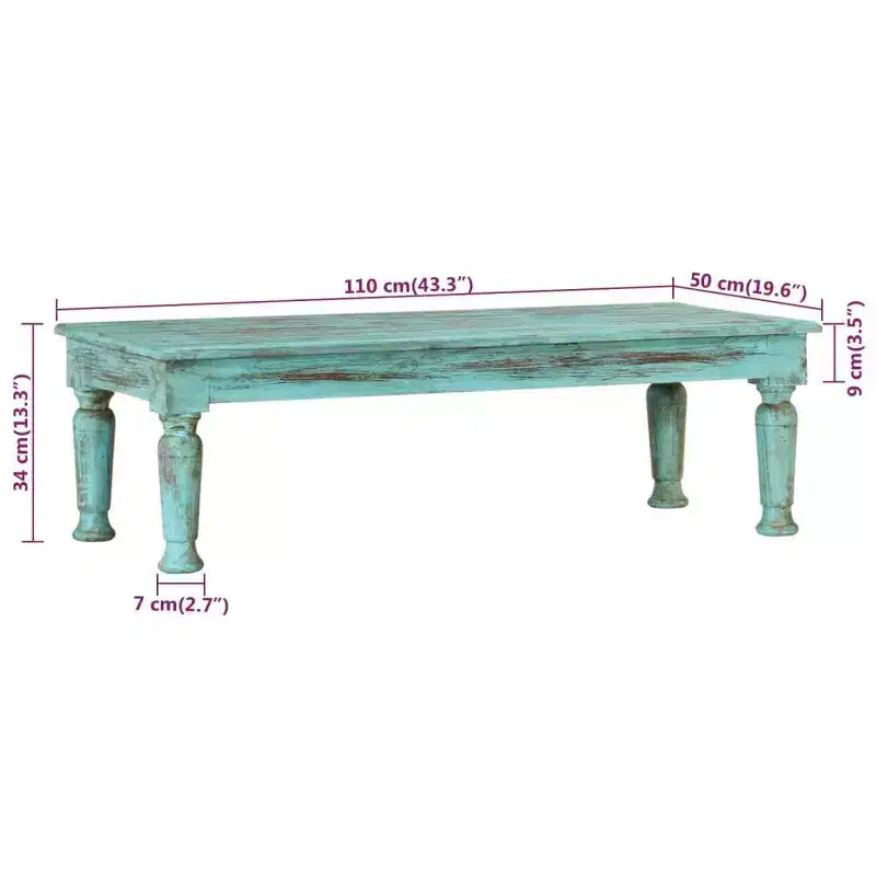 Solid Reclaimed Wood Coffee Table, Multicolor Distressed Finish, 43.3" x 19.7" x 13.4"
