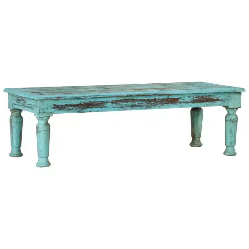 Tavolino da caffè in legno massello di recupero, finitura anticata multicolore, 110 x 50 x 34 cm