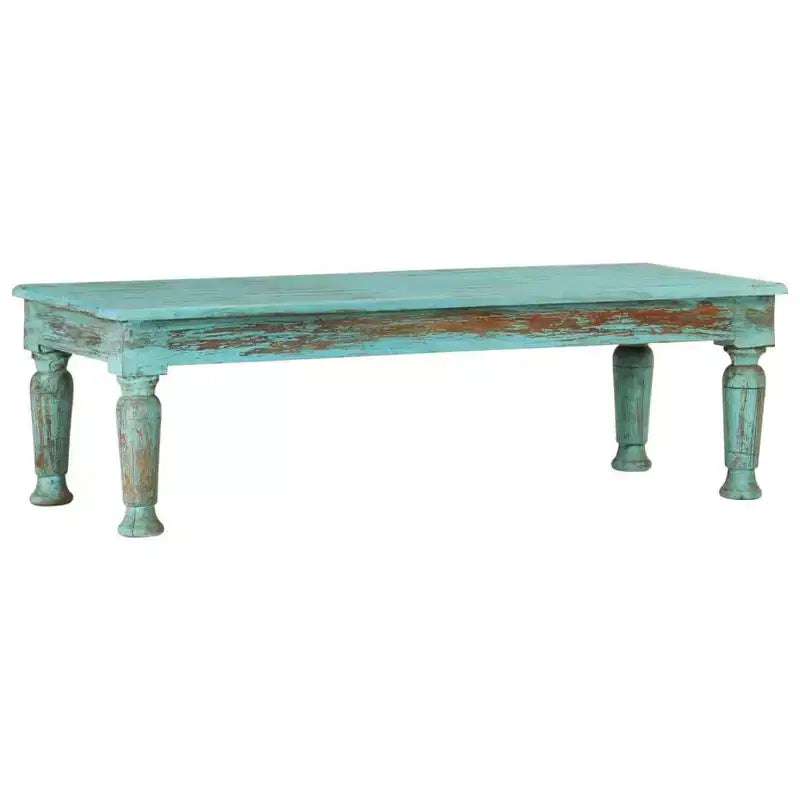 Tavolino da caffè in legno massello di recupero, finitura anticata multicolore, 110 x 50 x 34 cm