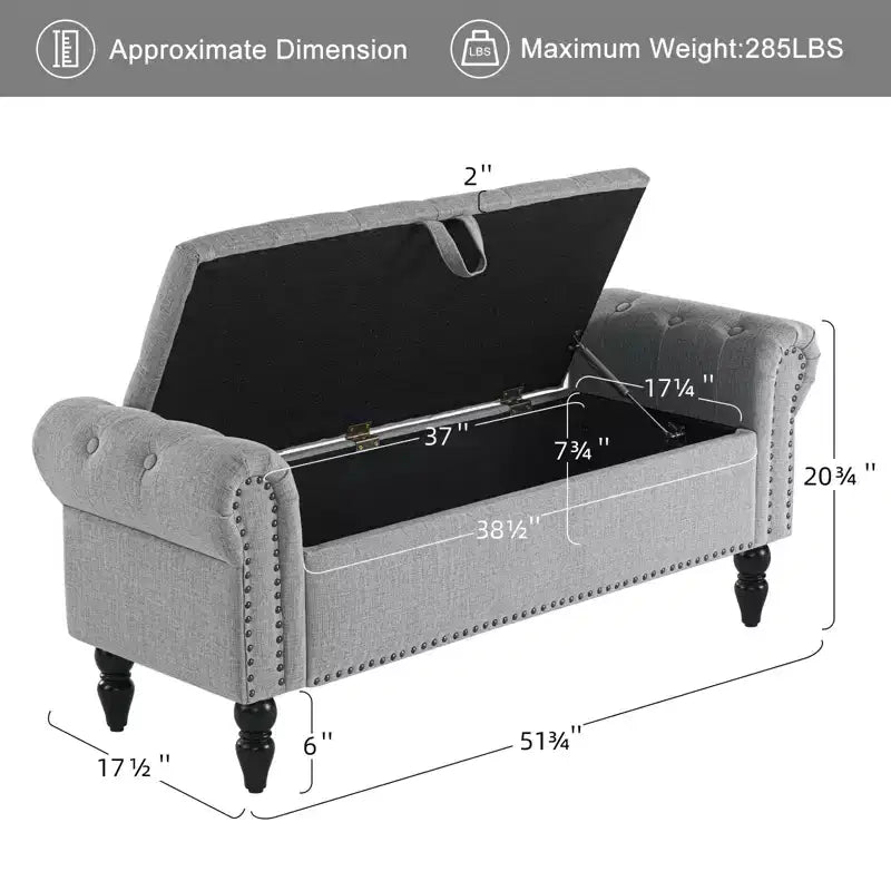 Panca contenitore/ottoman grande imbottita con bottoni a capitonné, lino, per camera da letto/ingresso/soggiorno