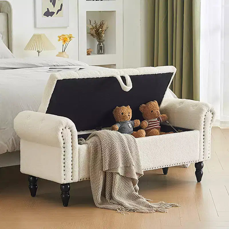 Panca contenitore/ottoman grande imbottita con bottoni a capitonné, lino, per camera da letto/ingresso/soggiorno