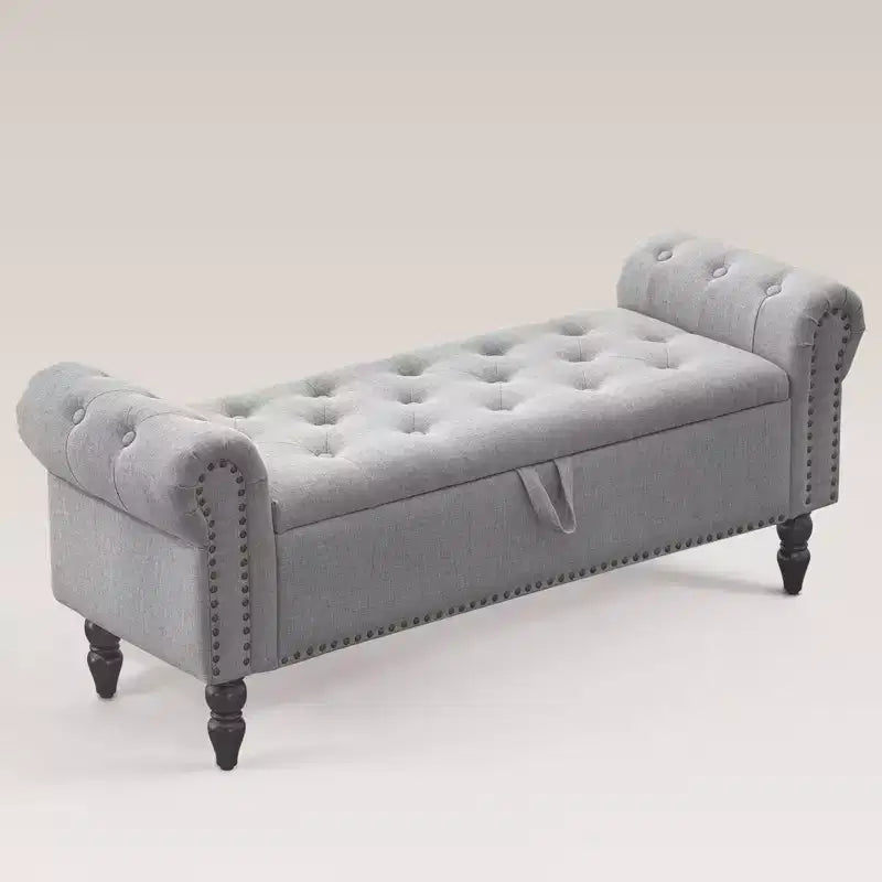 Panca contenitore/ottoman grande imbottita con bottoni a capitonné, lino, per camera da letto/ingresso/soggiorno
