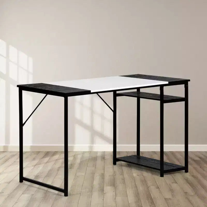 Scrivania per studio con ripiani, struttura in metallo, postazione di lavoro salvaspazio, nero/bianco