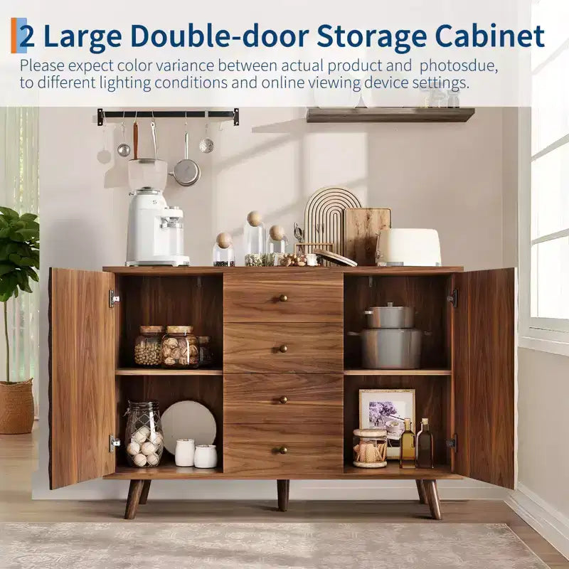 Credenza rustica con incisione a diamante, 2 ante e 4 cassetti