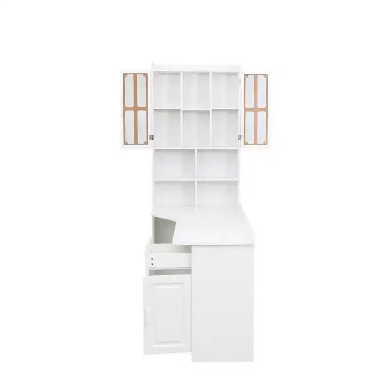 Scrivania angolare a L 2-in-1 per ufficio domestico | Cassetti, libreria e mobile pensile, ampio spazio di lavoro