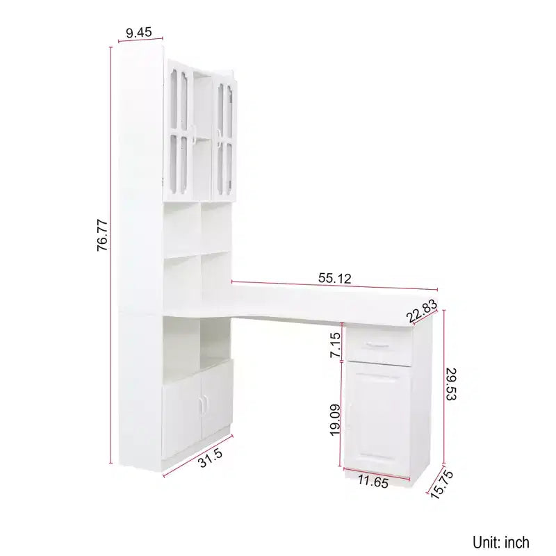 Scrivania angolare a L 2-in-1 per ufficio domestico | Cassetti, libreria e mobile pensile, ampio spazio di lavoro