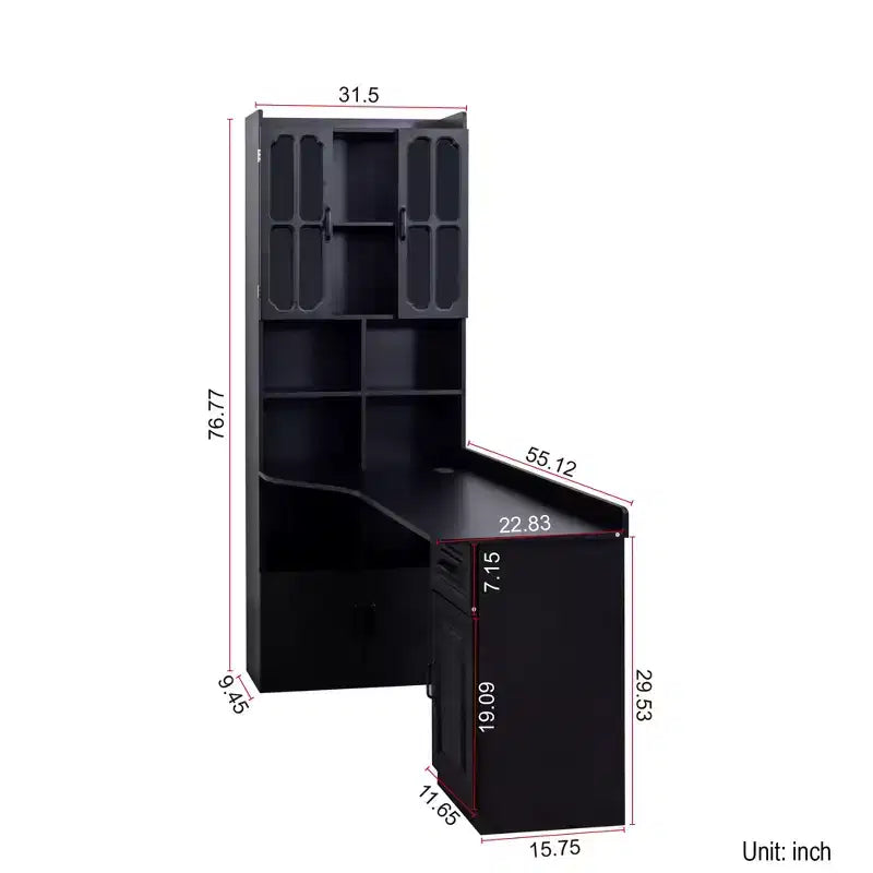 Scrivania angolare a L 2-in-1 per ufficio domestico | Cassetti, libreria e mobile pensile, ampio spazio di lavoro