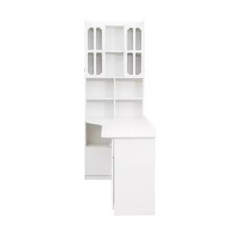 Scrivania angolare a L 2-in-1 per ufficio domestico | Cassetti, libreria e mobile pensile, ampio spazio di lavoro