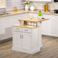 Isola da Cucina con Piano in Legno di Gomma a 2 Livelli, Tavolo a Isola con Ripiani Regolabili e Cassetti