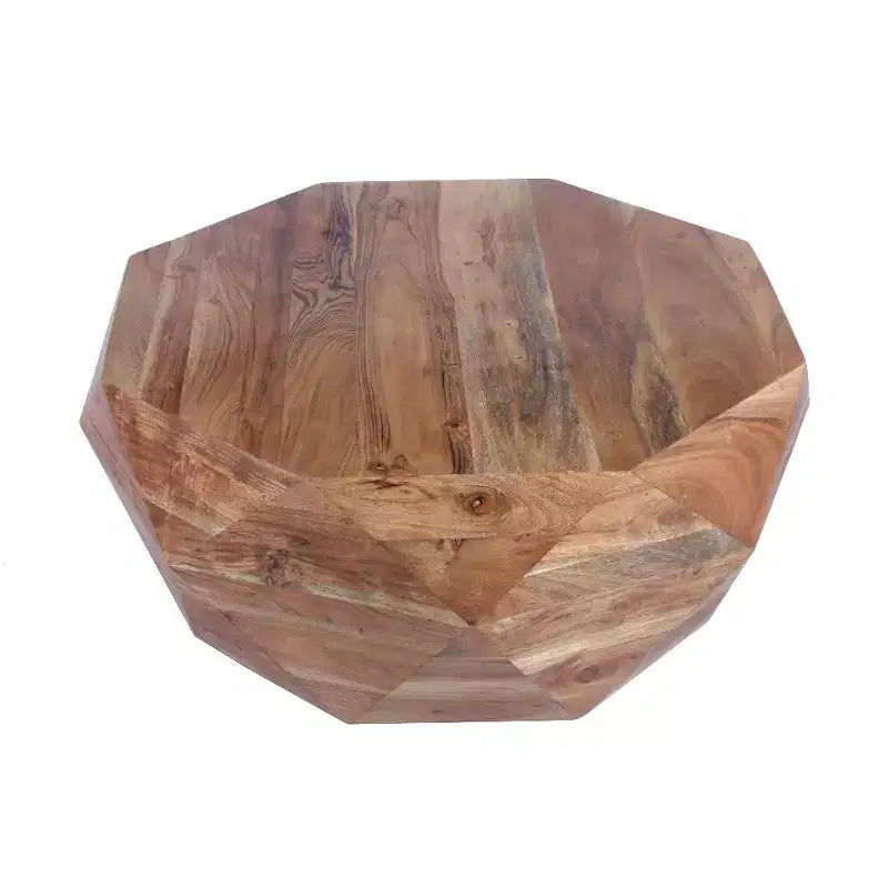 Tavolino da caffè in legno di acacia a forma di diamante con piano liscio, marrone naturale