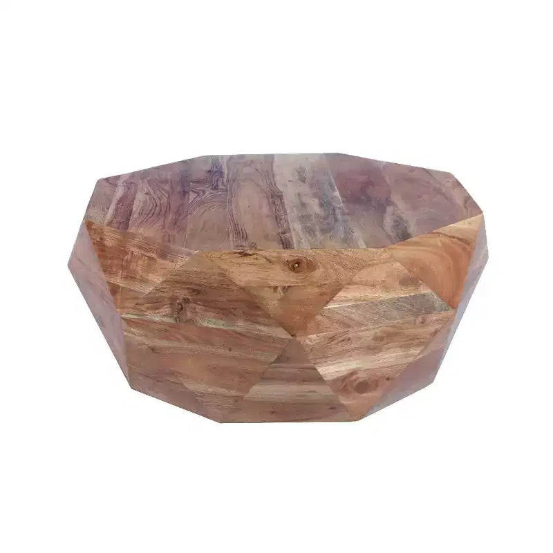Tavolino da caffè in legno di acacia a forma di diamante con piano liscio, marrone naturale