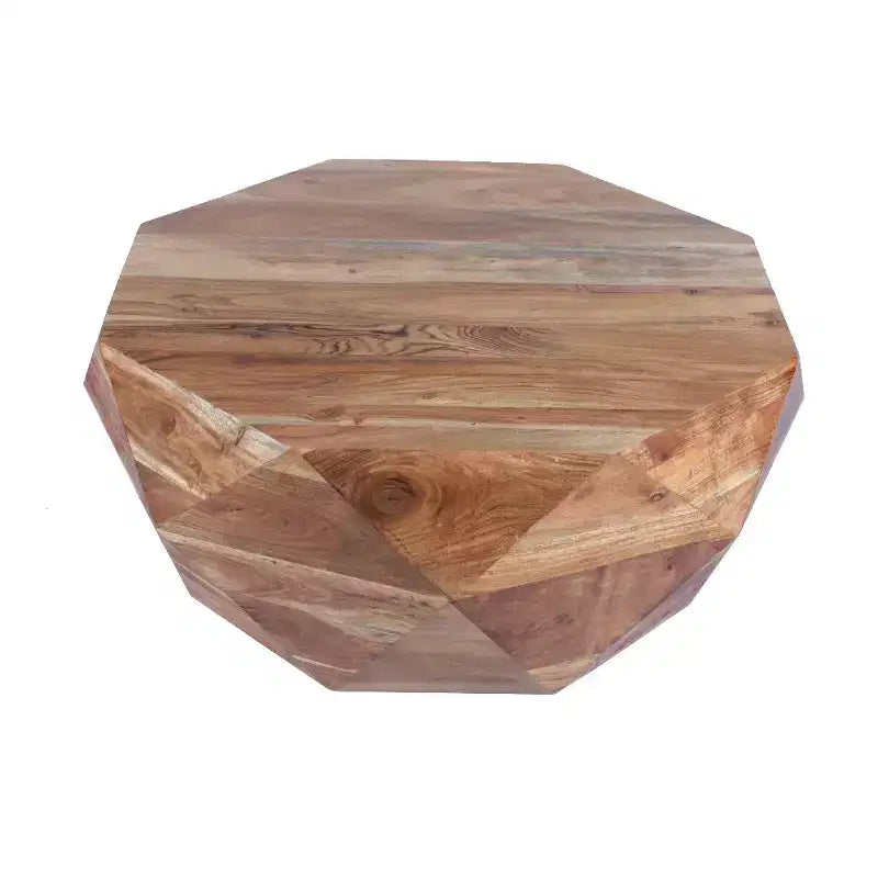 Tavolino da caffè in legno di acacia a forma di diamante con piano liscio, marrone naturale