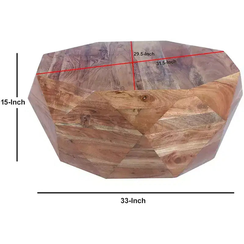 Tavolino da caffè in legno di acacia a forma di diamante con piano liscio, marrone naturale