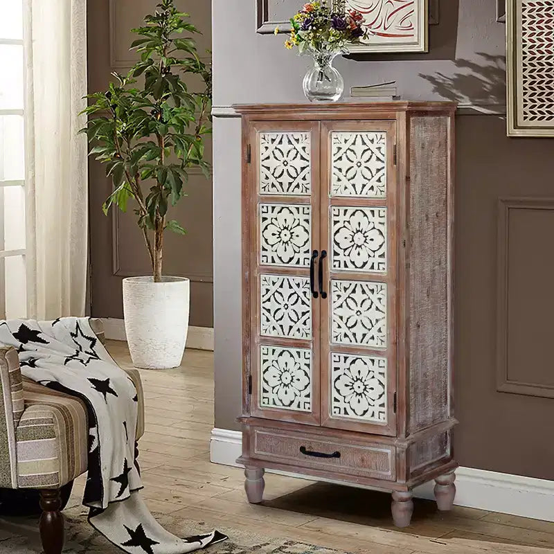 Credenza rustica in legno di abete da 27,55'' con 2 ante e 1 cassetto