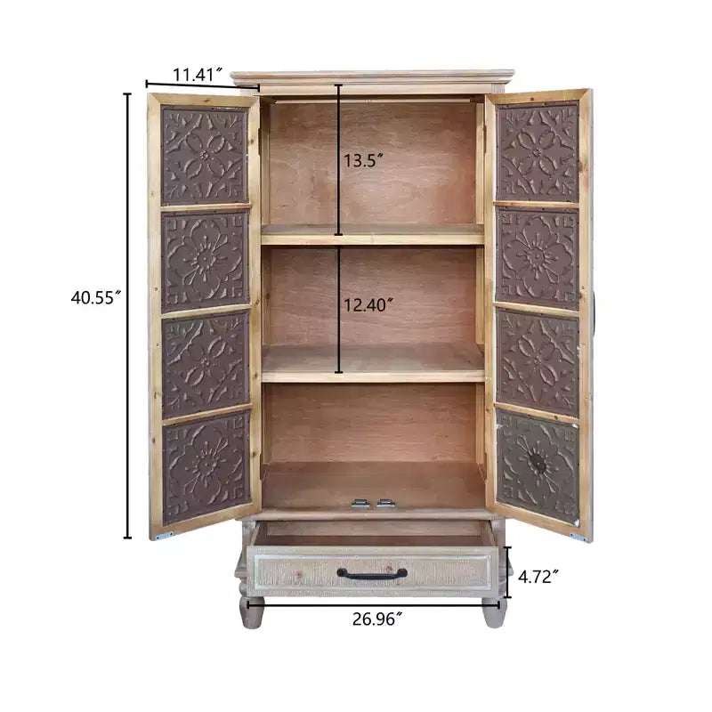 Credenza rustica in legno di abete da 27,55'' con 2 ante e 1 cassetto