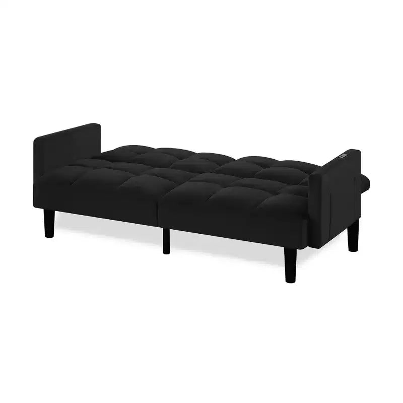 Divano letto futon in velluto trasformabile pieghevole a tre posti con trapuntatura per appartamento, nero