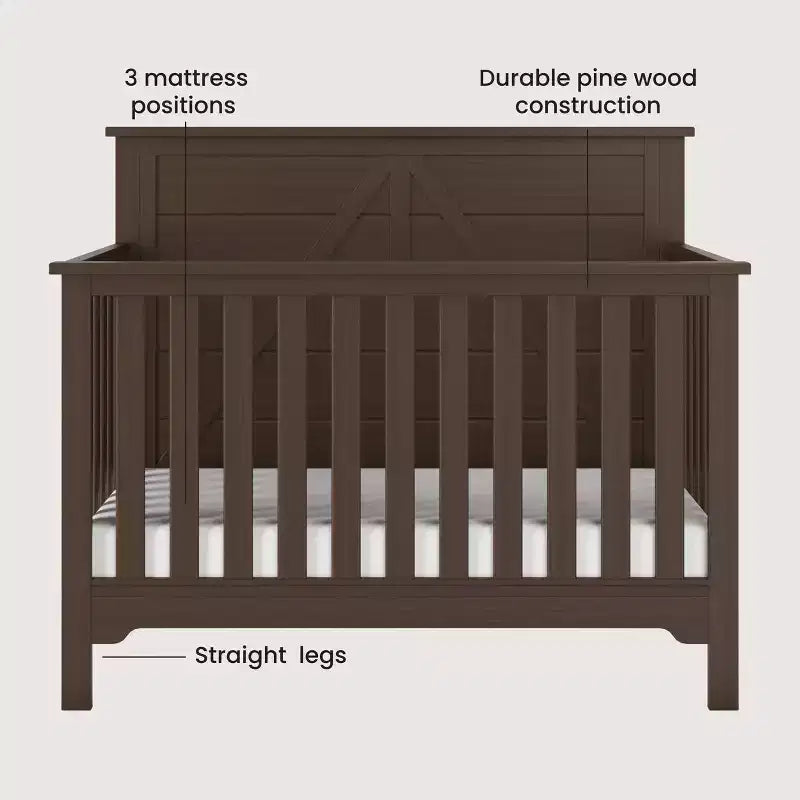 Culla convertibile 4 in 1, si trasforma in divanetto, lettino per bambini e letto a una piazza e mezza, 3 posizioni del materasso, finitura sicura per i bambini