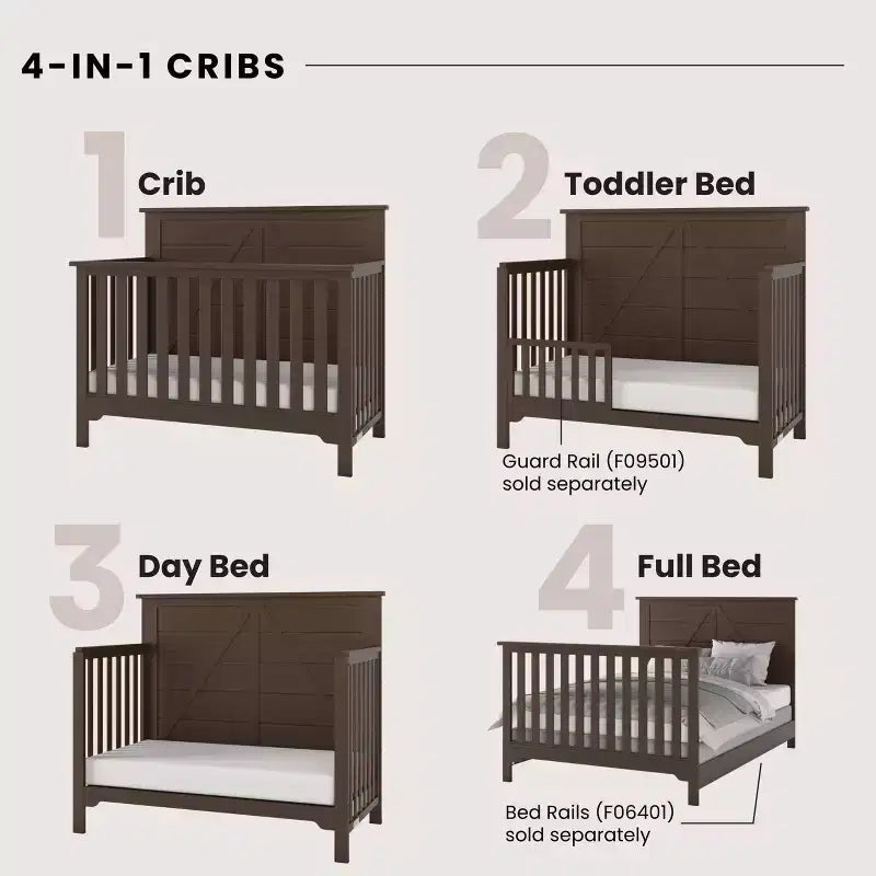Culla convertibile 4 in 1, si trasforma in divanetto, lettino per bambini e letto a una piazza e mezza, 3 posizioni del materasso, finitura sicura per i bambini