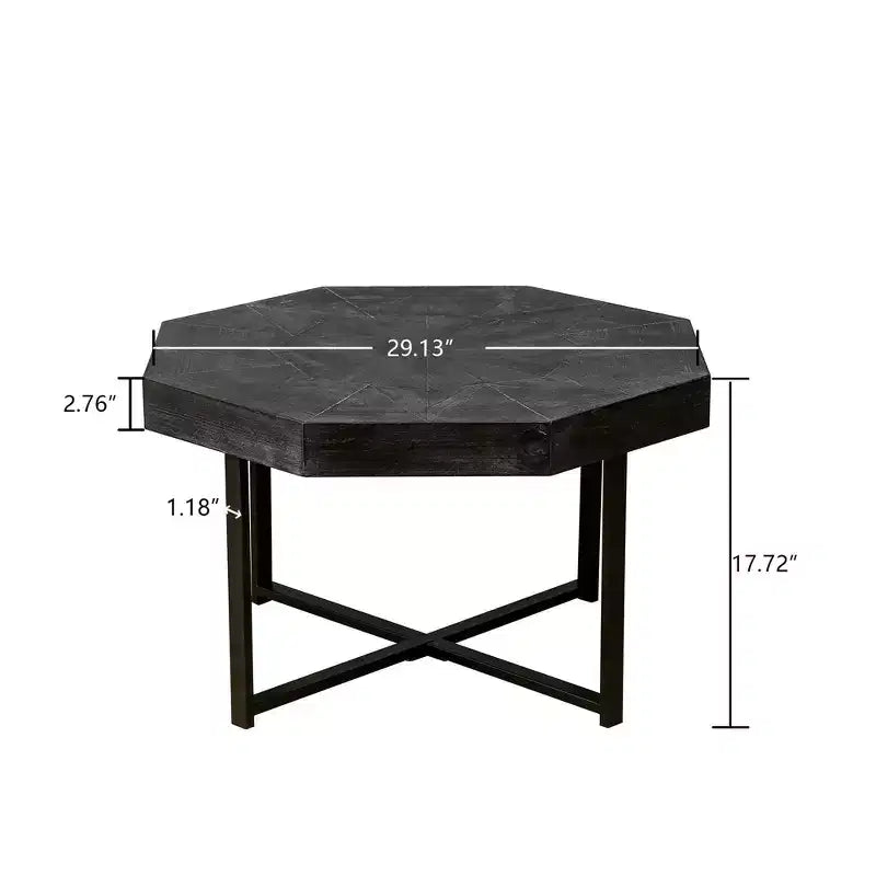 Vintage Octagonal Coffee Table, Steel Crisscross Base