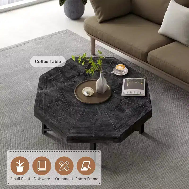 Vintage Octagonal Coffee Table, Steel Crisscross Base