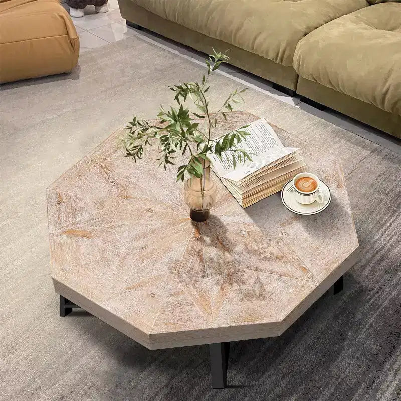 Vintage Octagonal Coffee Table, Steel Crisscross Base