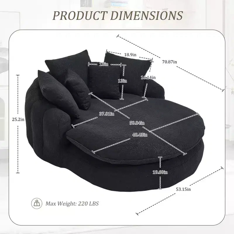 Divano sacco gigante con 5 cuscini, 3 posti, schienale avvolgente, imbottitura in memory foam