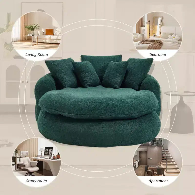 Divano sacco gigante con 5 cuscini, 3 posti, schienale avvolgente, imbottitura in memory foam