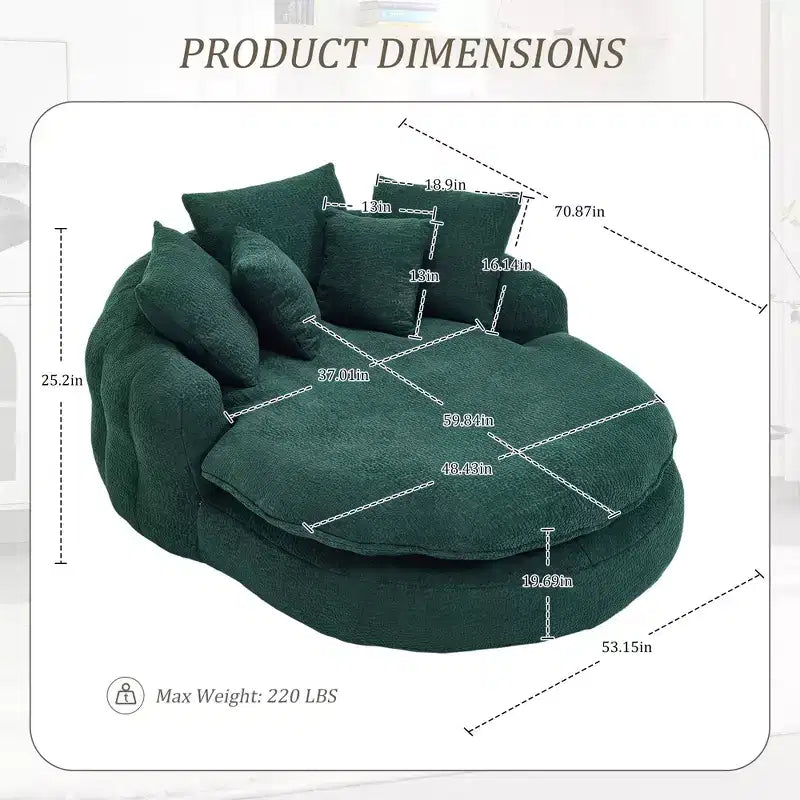 Divano sacco gigante con 5 cuscini, 3 posti, schienale avvolgente, imbottitura in memory foam