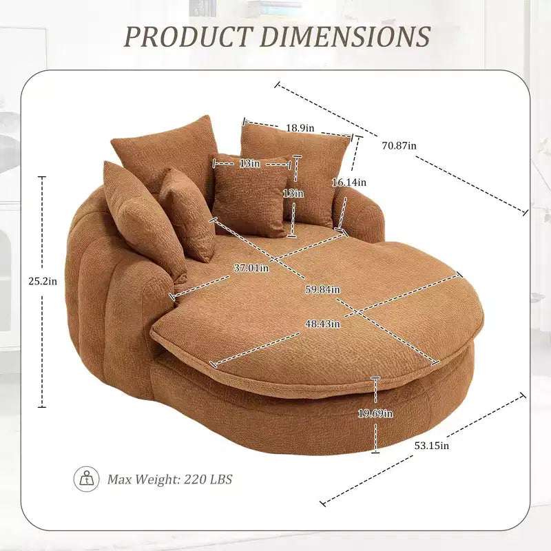 Divano sacco gigante con 5 cuscini, 3 posti, schienale avvolgente, imbottitura in memory foam