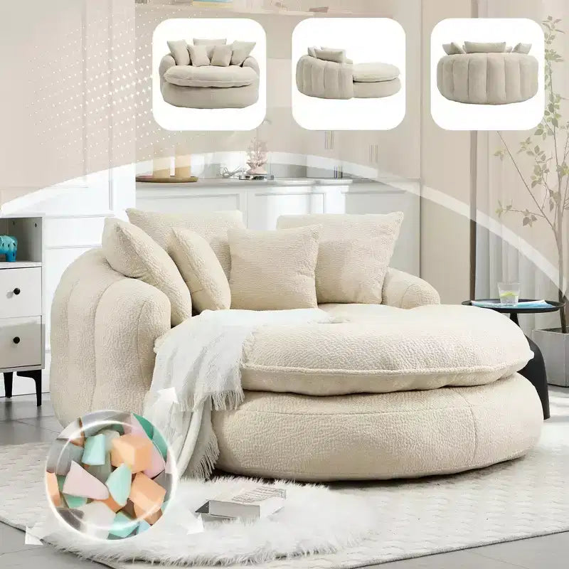 Divano sacco gigante con 5 cuscini, 3 posti, schienale avvolgente, imbottitura in memory foam