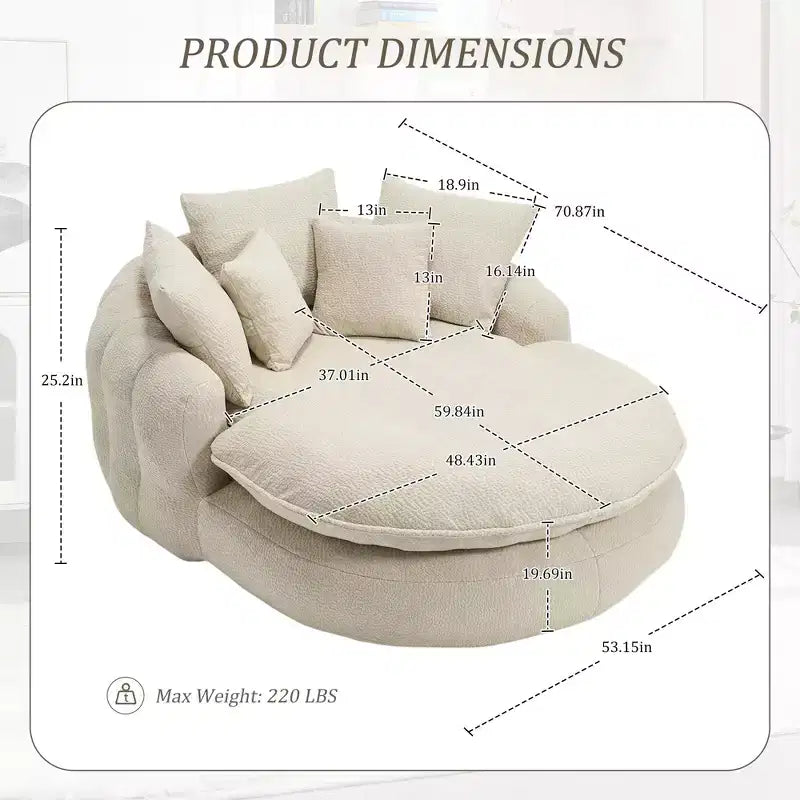 Divano sacco gigante con 5 cuscini, 3 posti, schienale avvolgente, imbottitura in memory foam
