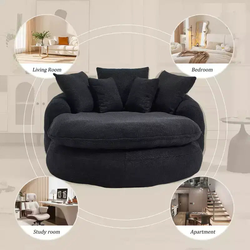 Divano sacco gigante con 5 cuscini, 3 posti, schienale avvolgente, imbottitura in memory foam