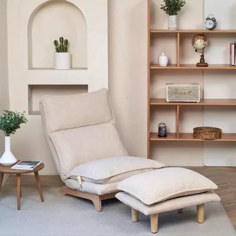Poltrona Sacco Pieghevole con Poggiapiedi, Schienale Regolabile, Schiuma ad Alta Densità, Beige