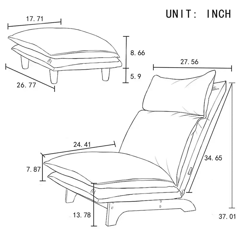 Poltrona Sacco Pieghevole con Poggiapiedi, Schienale Regolabile, Schiuma ad Alta Densità, Beige