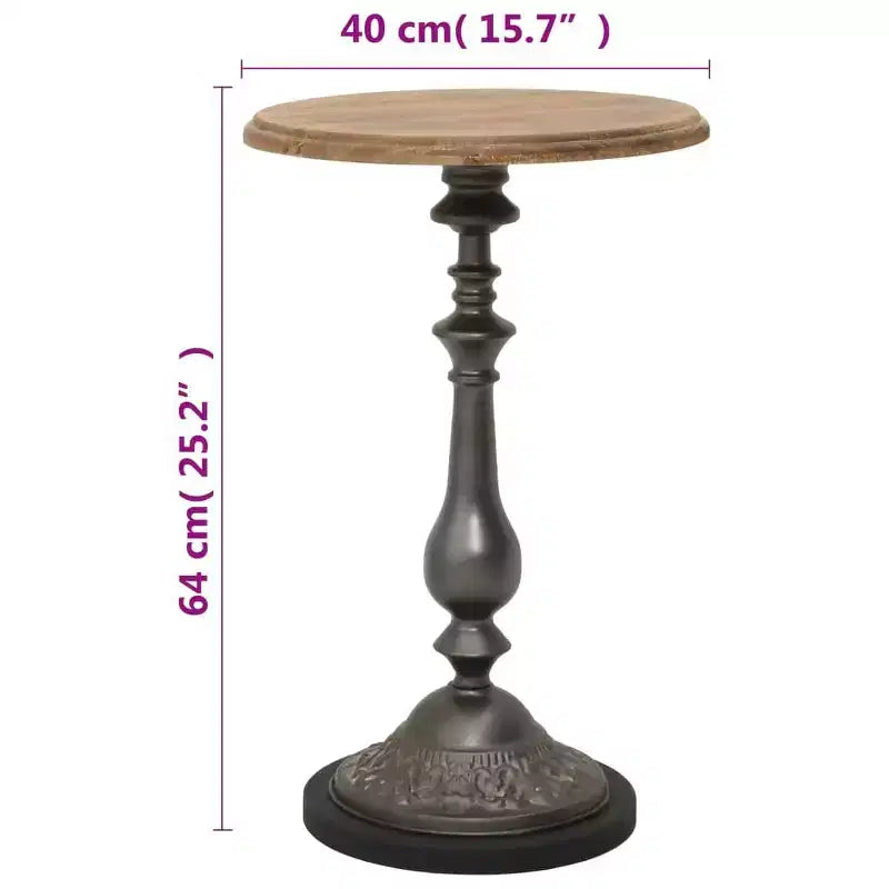 Tavolino Rotondo in Legno Massello di Abete, Marrone, Base a Piedistallo in Acciaio, Diametro 40 cm