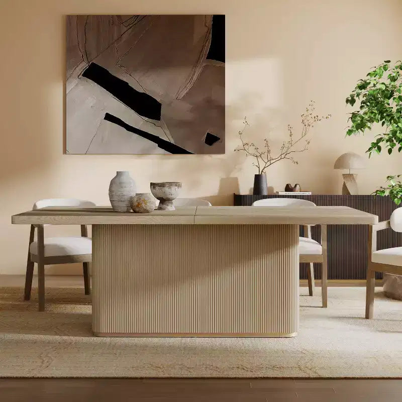 Tavolo da pranzo rettangolare moderno da 213 cm per 8 persone con base a piedistallo