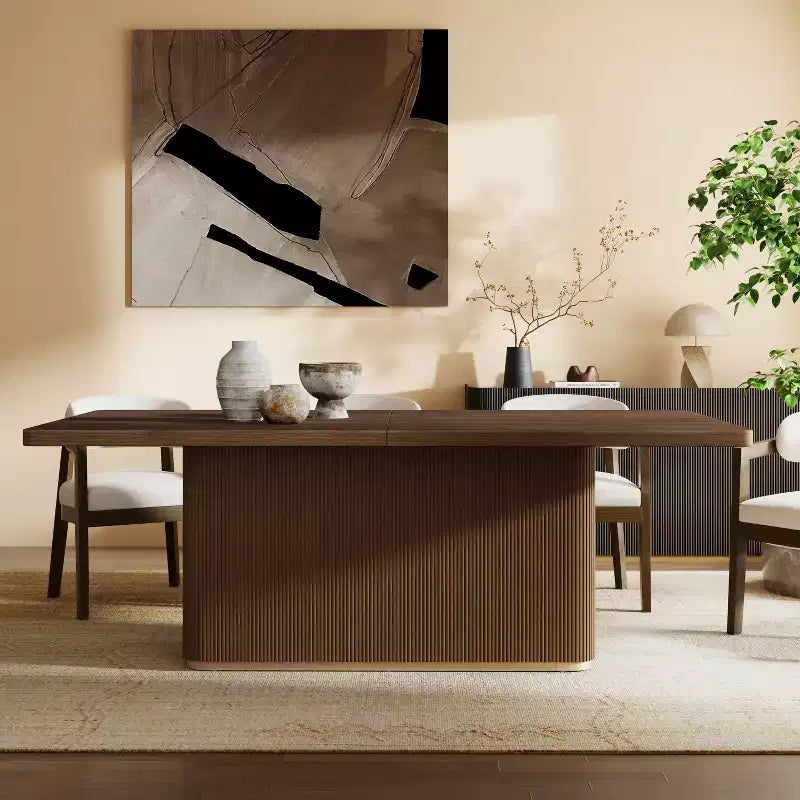 Tavolo da pranzo rettangolare moderno da 213 cm per 8 persone con base a piedistallo